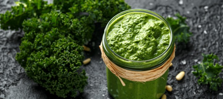 Grünkohl-Walnuss Pesto, Grünkohl, Pesto, Rezept, Nudelsauce, Walnuss