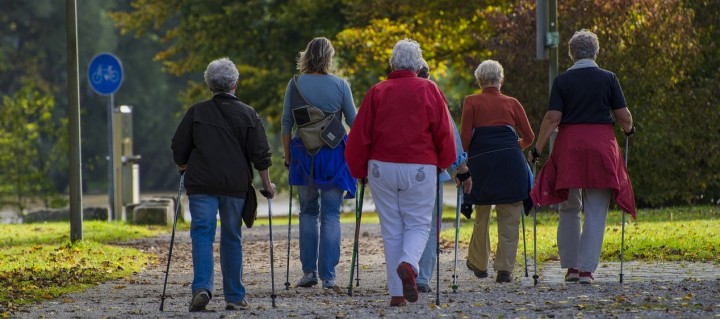 Personen die Nordic Walking machen